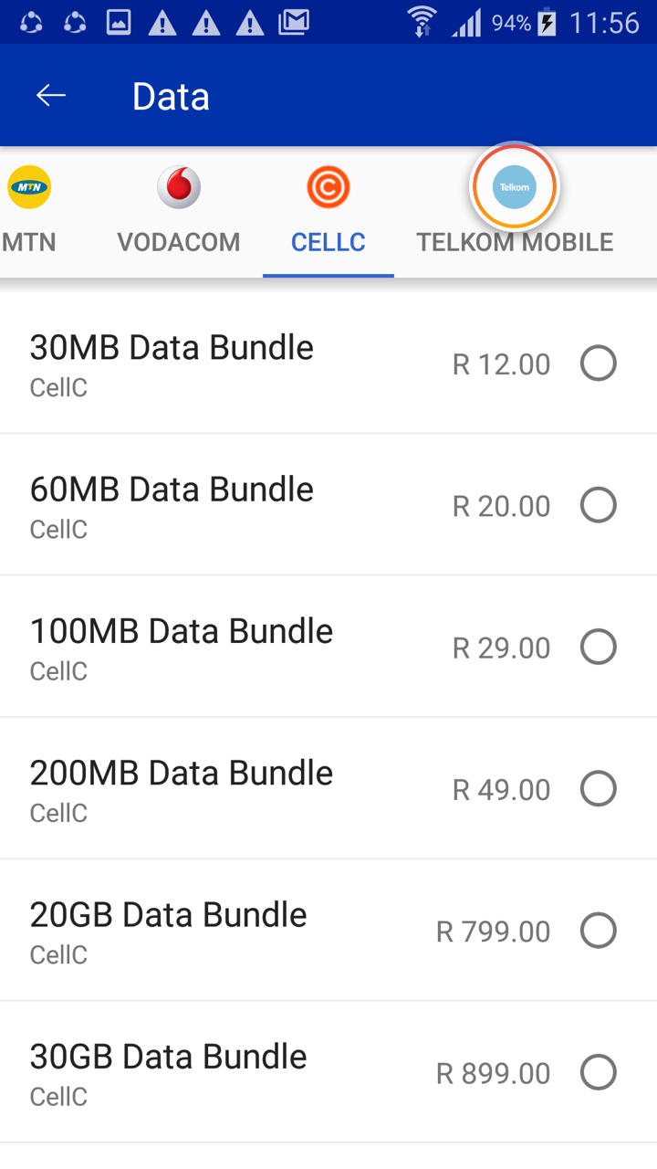 data service provider on Andriod